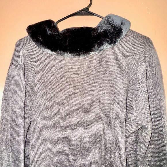 Nina Leonard Women's Faux Fur Trim Button Down Wool Jacket Gray - Size 14 - Picture 10 of 10